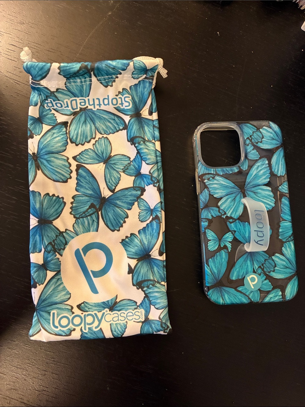 13 mini Loopy Case Blue Butterfly Phone Case with Grip Band